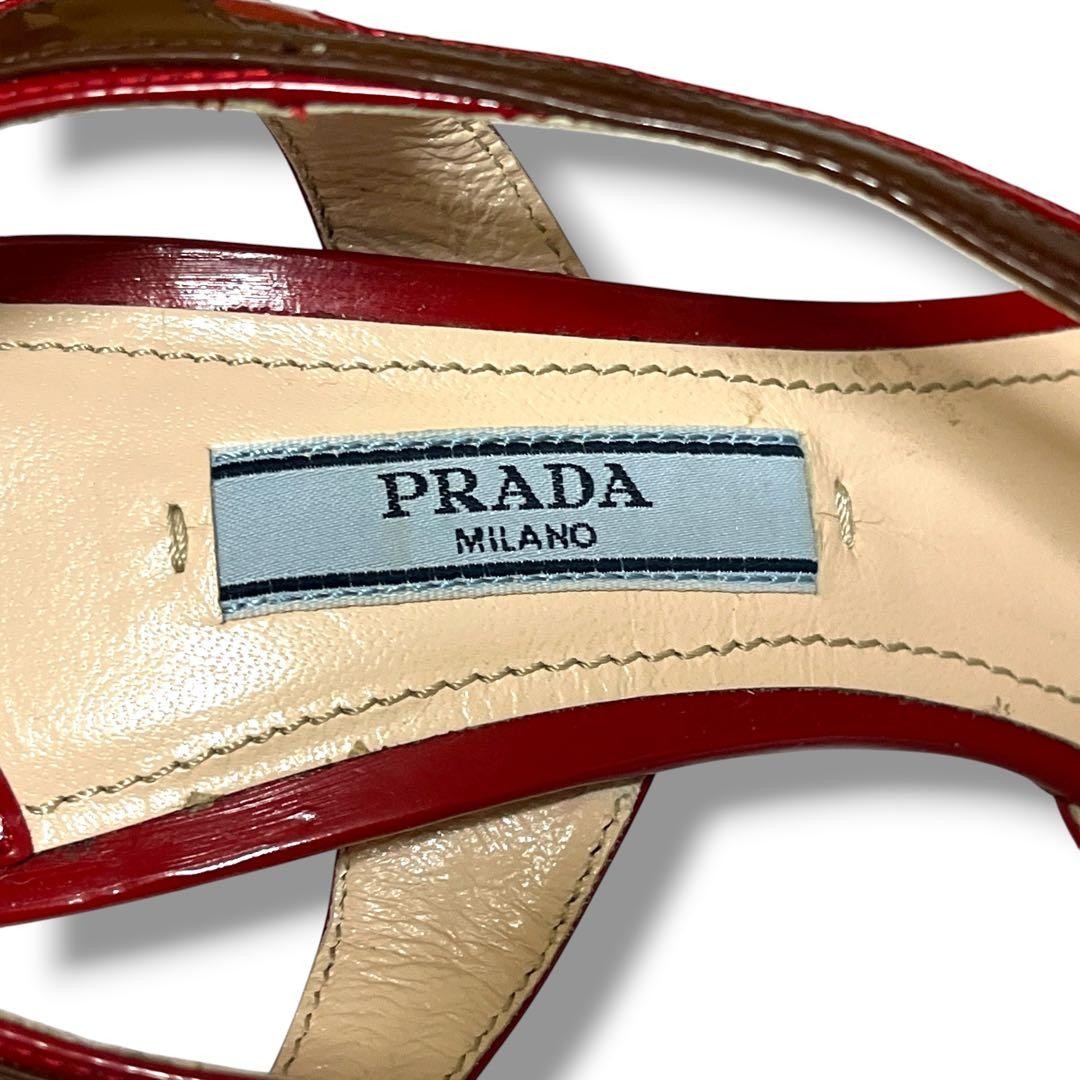 PRADA Patent Leather Heeled Sandals 22.5cm Red Yellow Italy