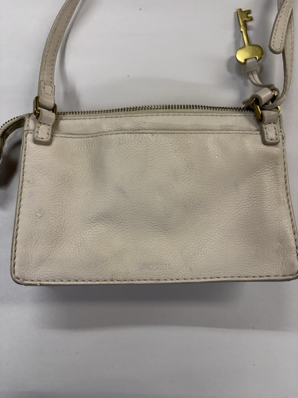 Fossil Leather Crossbody Bag Cream Ivory Pebbled Small Purse Gold