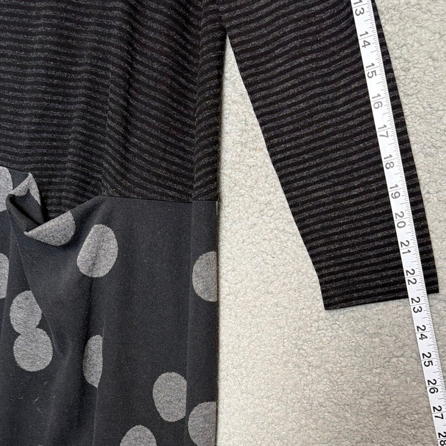 Alembika Fallon Shift Dress Size 1 Stripes Polka Dots Gray Black Lagenlook Style