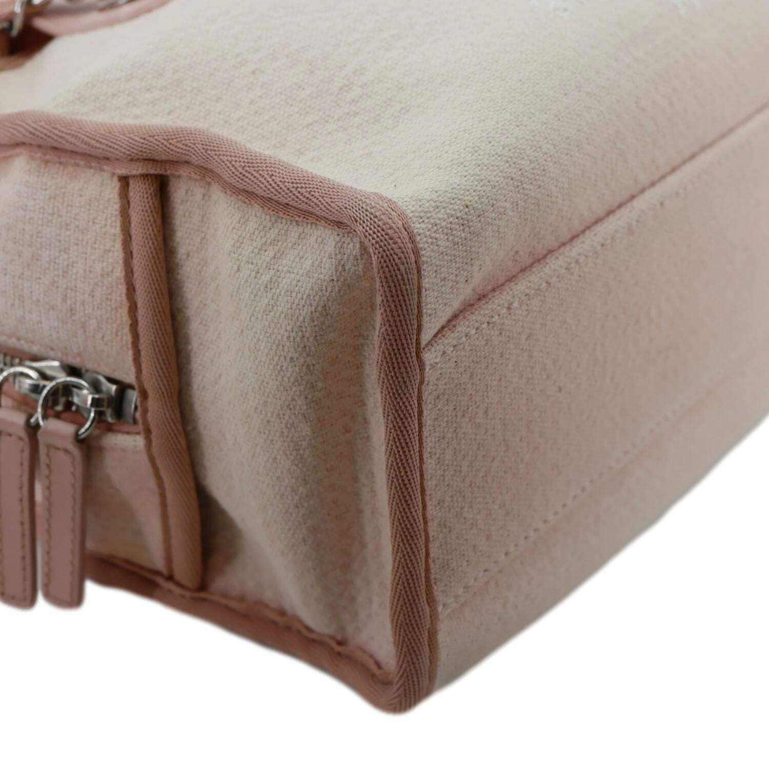 CHANEL Deauville Canvas Leather Bowling Shoulder Bag Light Pink