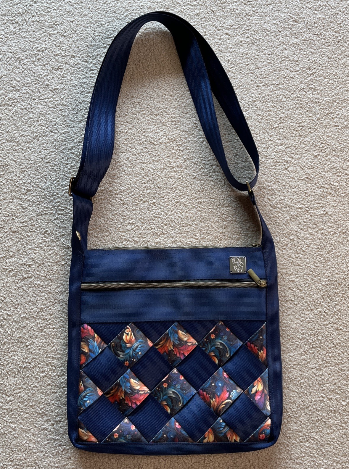 Buckle Up Bags Blue Floral Large Crossbody Hipster (Similar to Harveys Seatbelt)