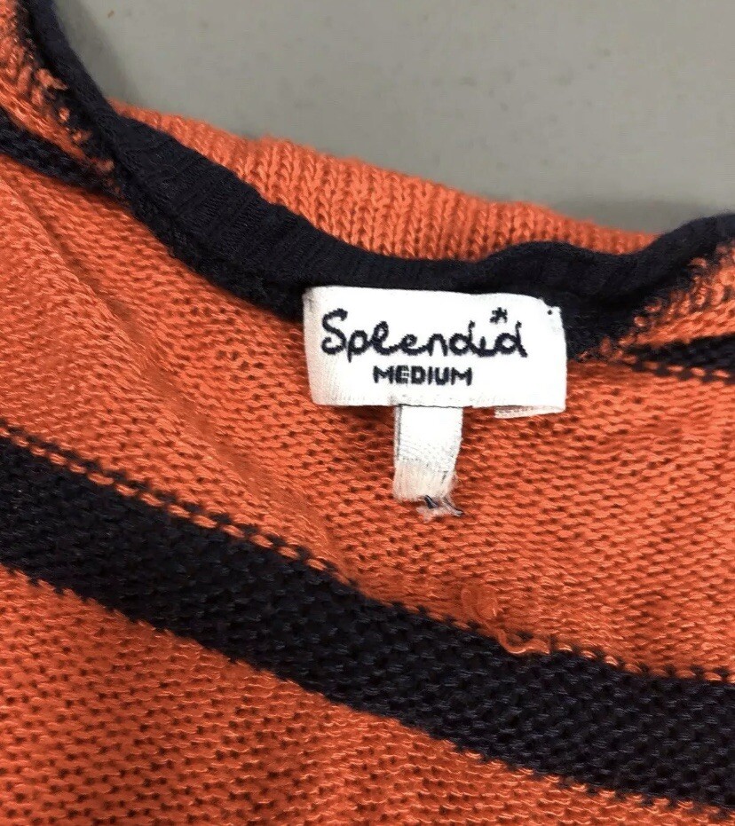 Splendid Womens M Orange Stripe Oversized Batwing Dolman Sleeve Vneck Crop Top