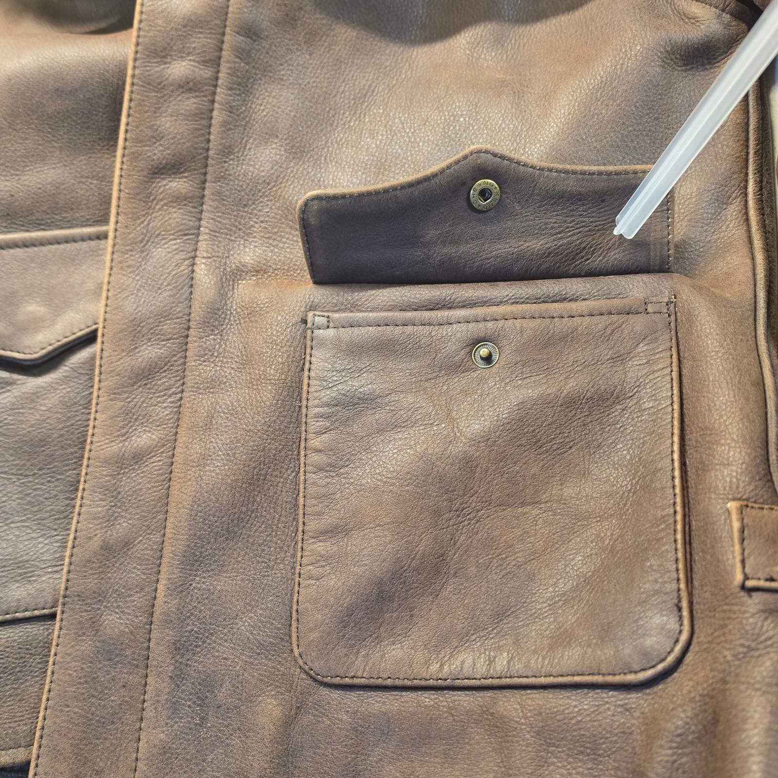 US Wings Leather Flight Jacket Mens Large Brown Good Distressed Bomber A-2 READ!