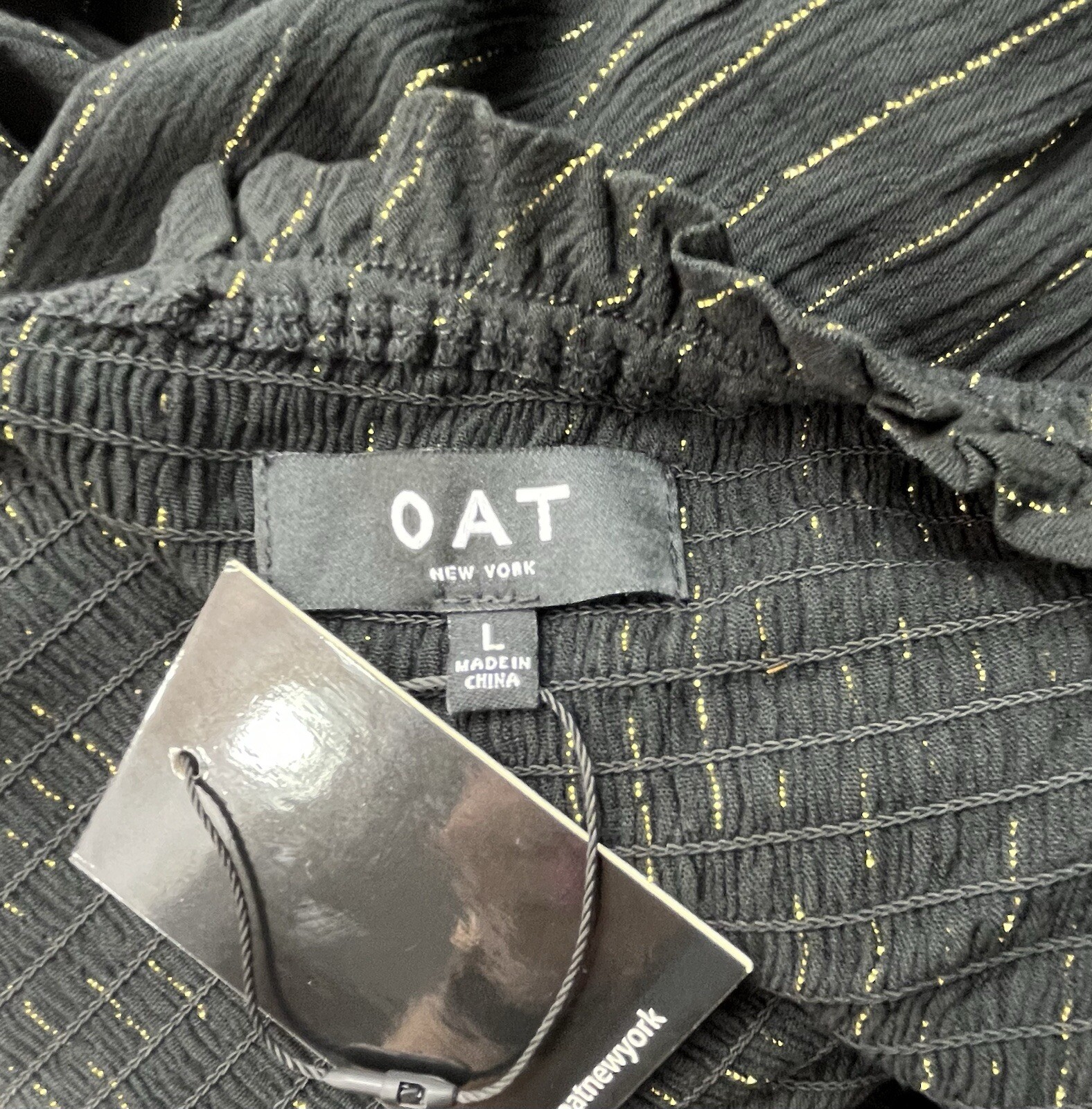 OAT New York Midi Womens L Puff Sleeve Metallic Striped Regency Romantic Goth