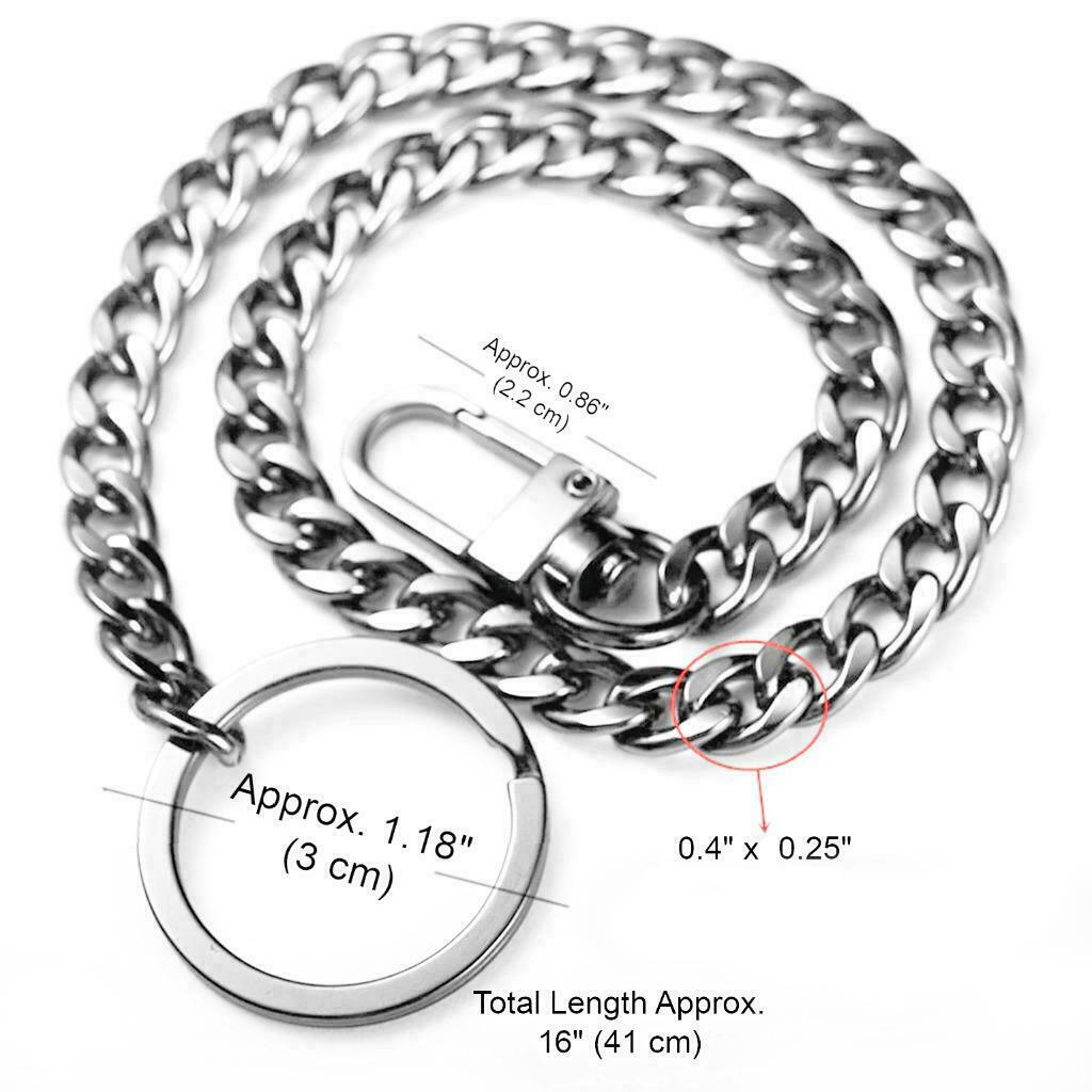 STAINLESS STEEL BIKER KEYCHAIN 16” Silver Link Chain Wallet Punk Trucker NEW