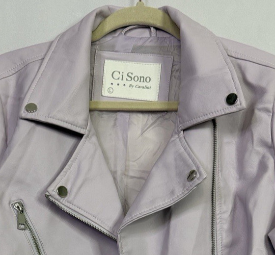 CI SONO By CAVALINI Jacket Womens Large 100% Vegan Leather Lined Moto Lavender