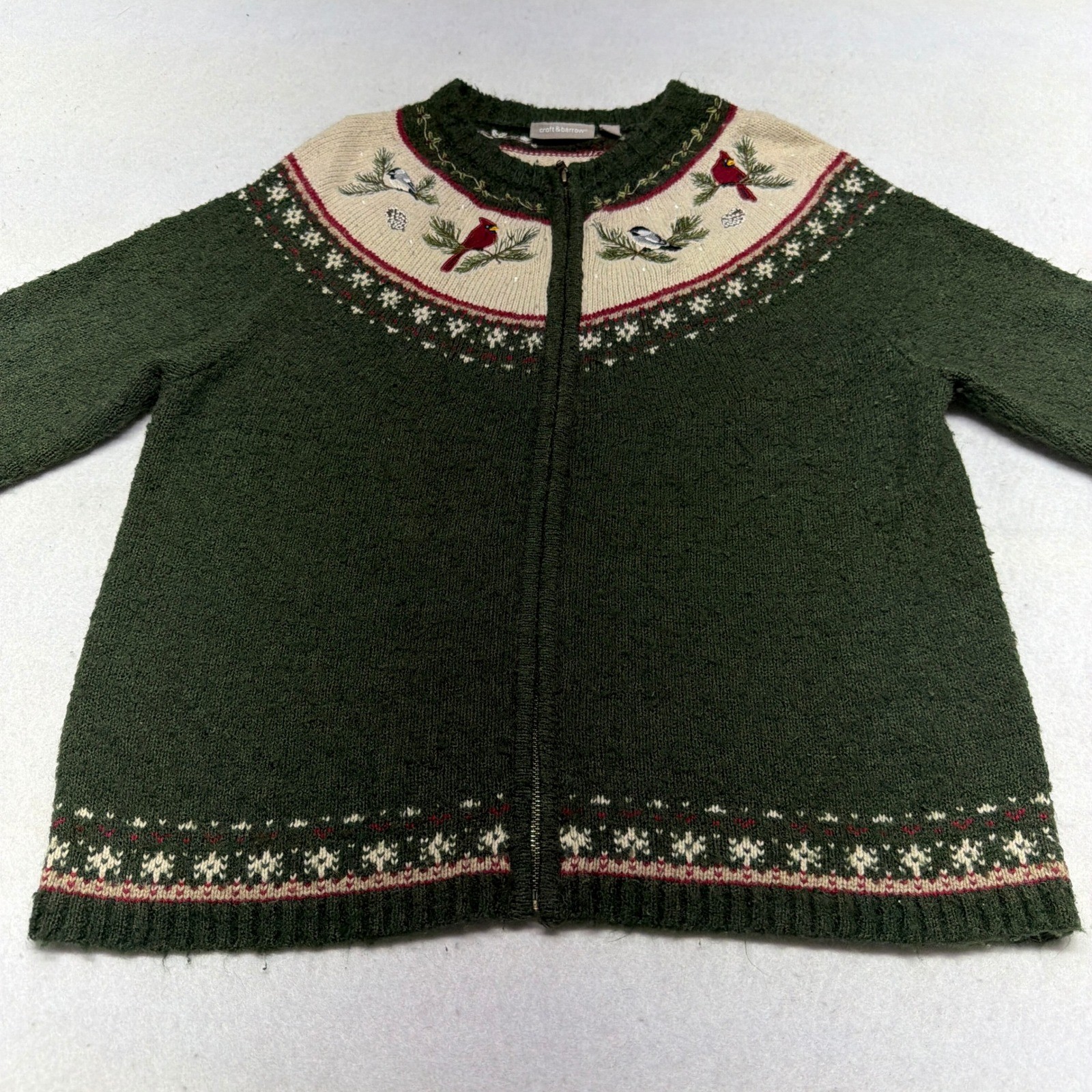 Vintage Croft & Barrow Silk Wool Fair Isle Bird Embroidered Knit Sweater Large