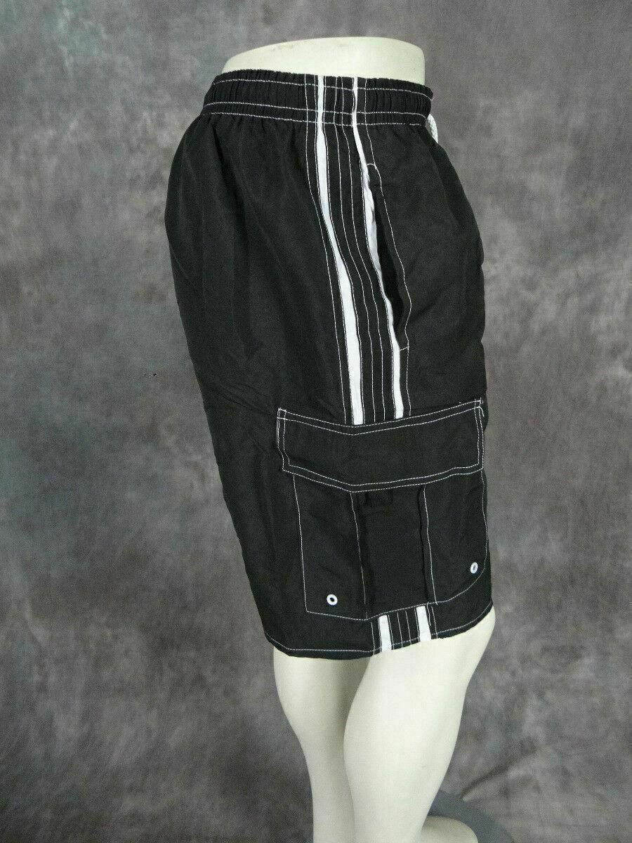 Cargo Shorts Swim Trunks Mens Elastic Double Sport Stripe Inside Mesh Lining