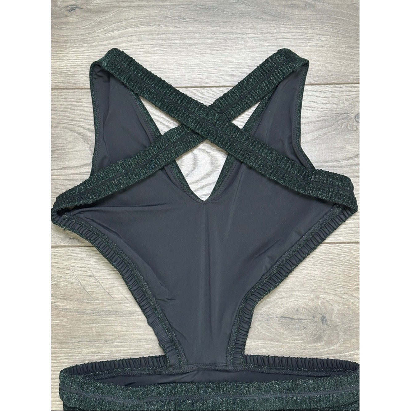 Devon Windsor Yara Shimmer Cutout One Piece Swimsuit Midnight Green Size XS