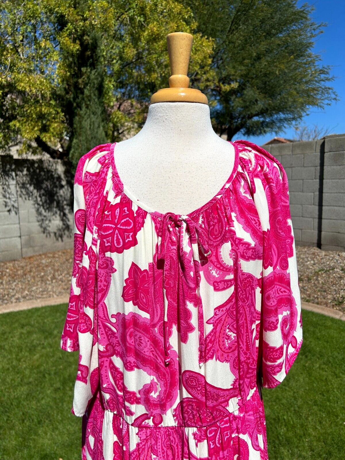 Karen Kane Ruffle Hem Peasant Tunic Top Plus Sz 3X Pretty in Pink Print $149 NWT
