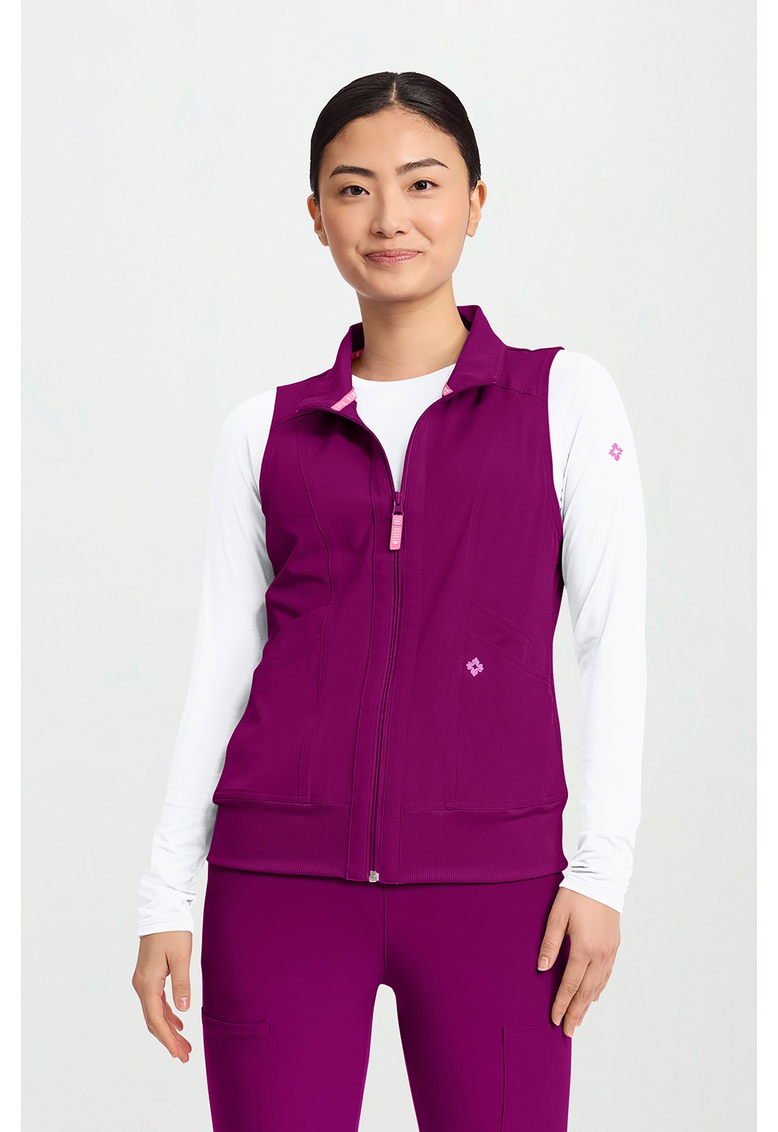 Scrubs Women’s Med Couture AMP MC500 Zip Front Vest Plum Royale PLRO XS-2XL NWT