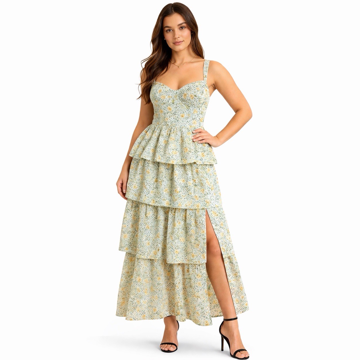 ASTR The Label Floral Tiered Maxi Dress Eyelet Midsummer NWT Large
