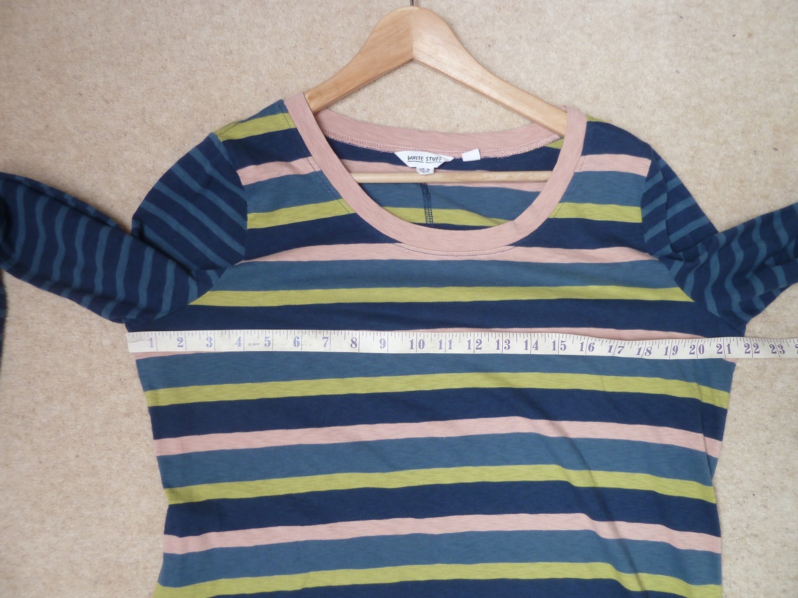 WHITE STUFF blue pink lime green COTTON BRETON STRIPED T shirt top Size 16