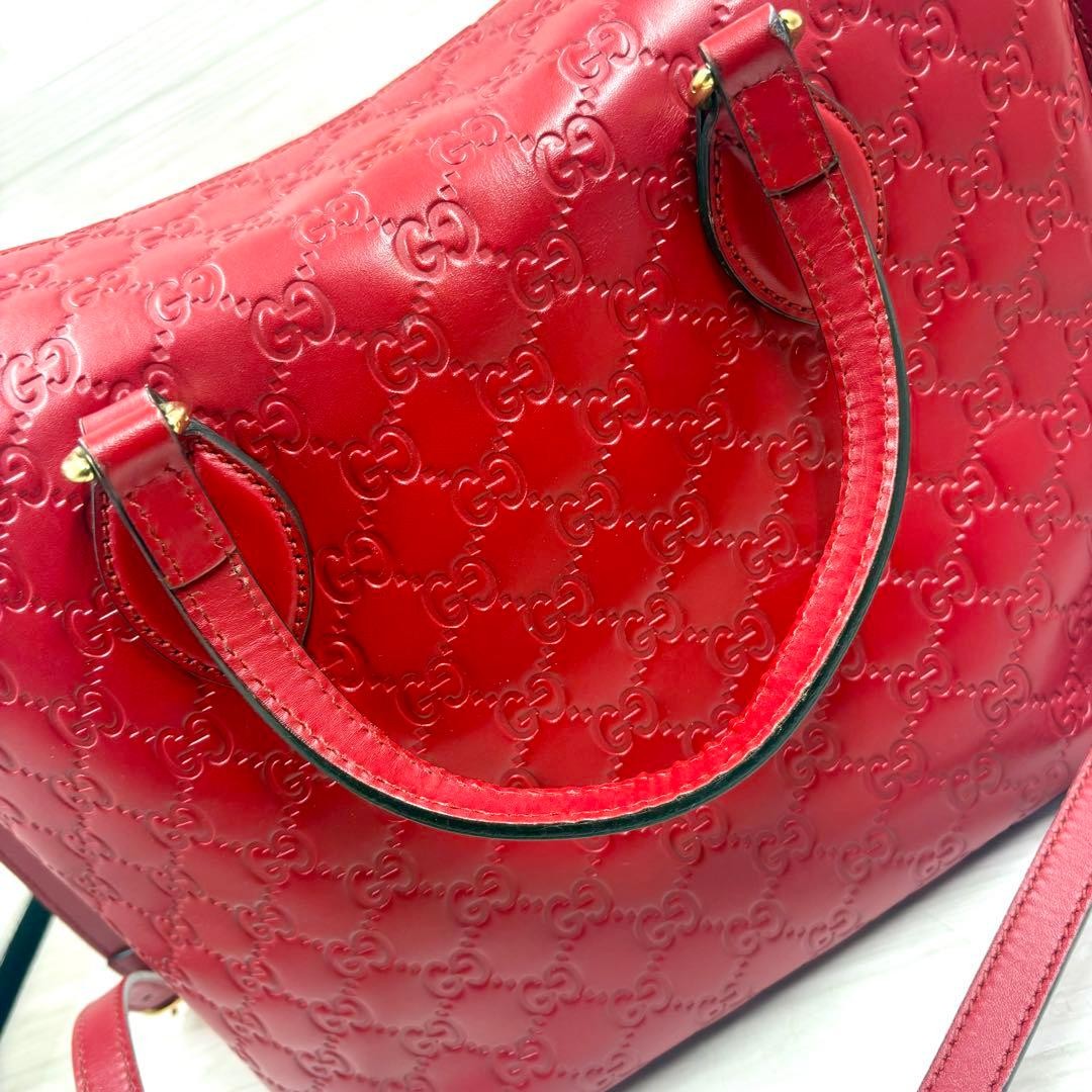 GUCCI Shoulder Bag Guccissima Red Leather Size: W11.4xH9.8 in. Strap: 43.3″