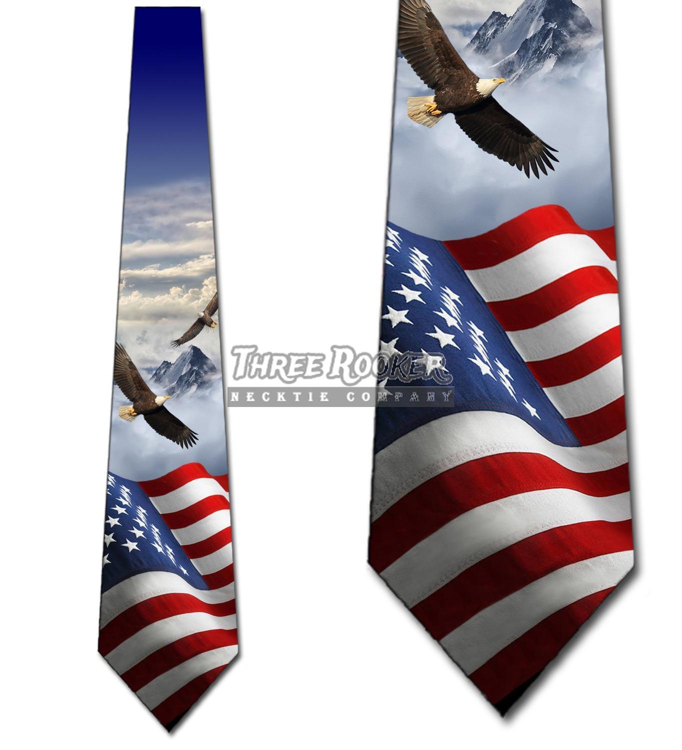 Waving Flag with Eagles Neckties Mens Patriotic Neck Ties Brand New
