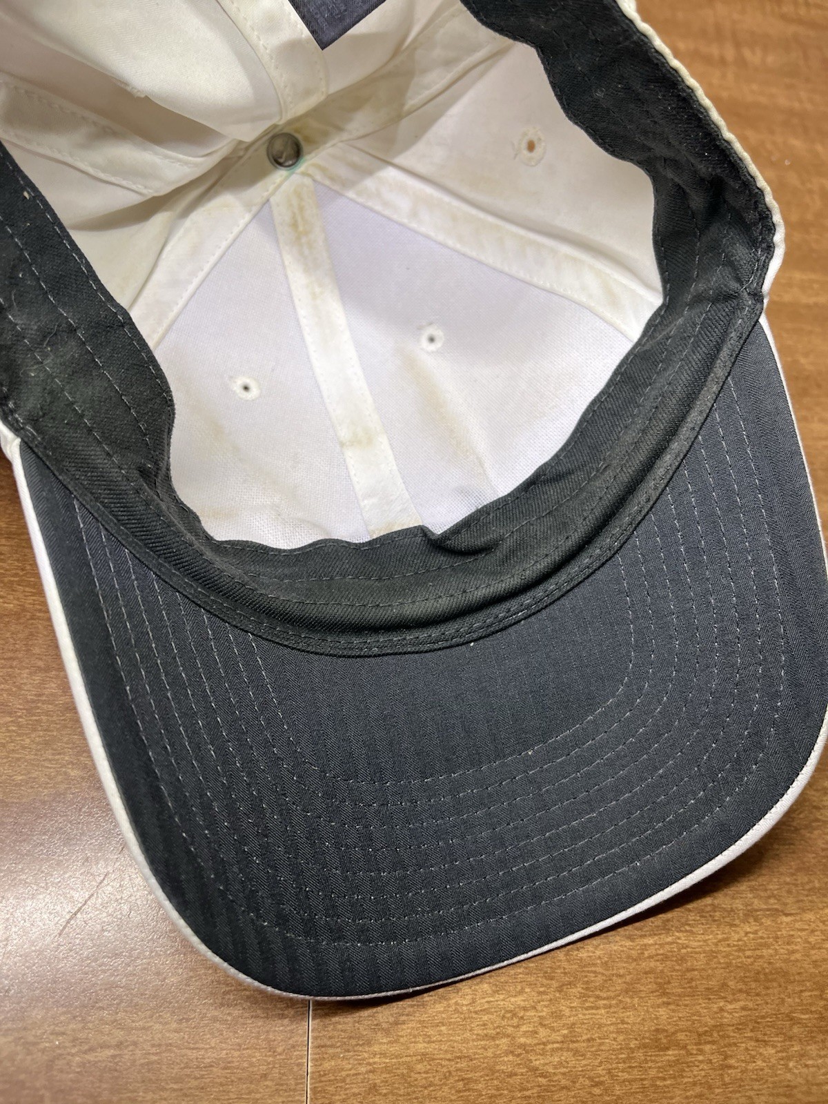 Nike Brown Swoosh Logo Legacy91 Dri Fit Stained White Strapback Hat Athletic