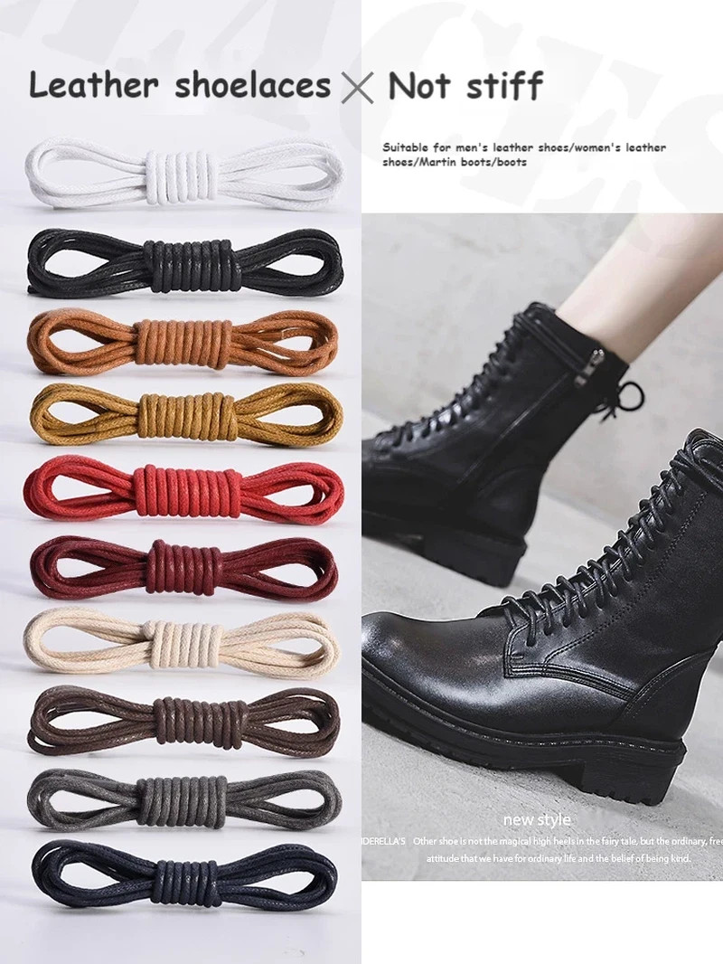 Cotton Waxed Shoe Laces round Leather Shoelaces for Oxford Boots Waterproof Shoe
