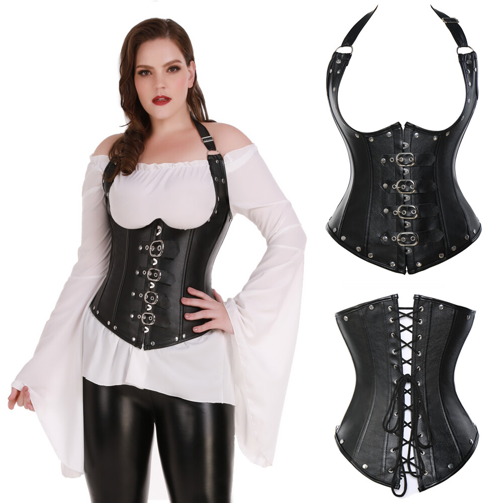 Women Steampunk Corset Bustier Top Vest Lace Up Waist Trainer Black Boned Shaper