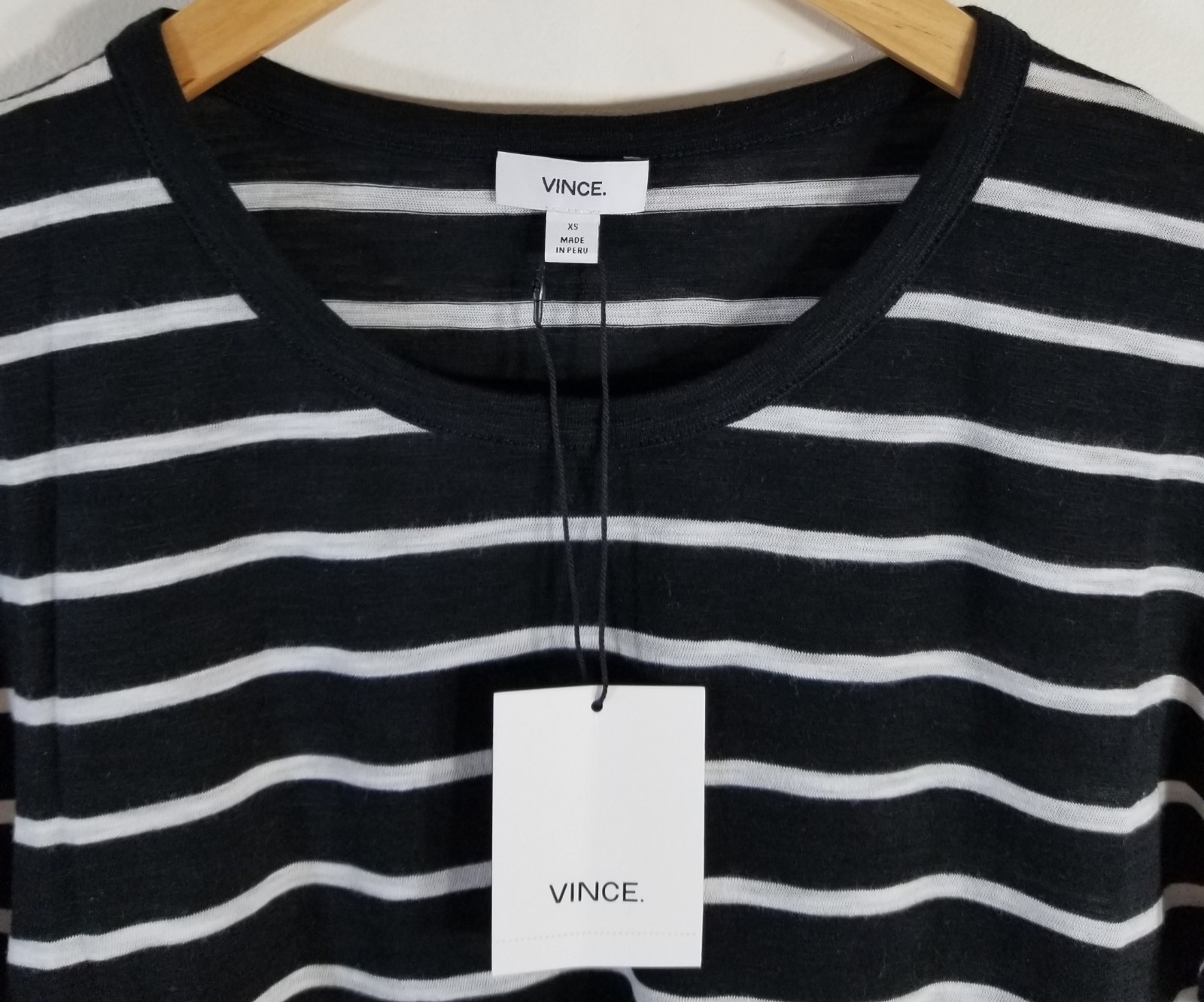 NWT Vince Feeder Stripe Pima Cotton Short Sleeve Tee Black-White Size XS, S $85