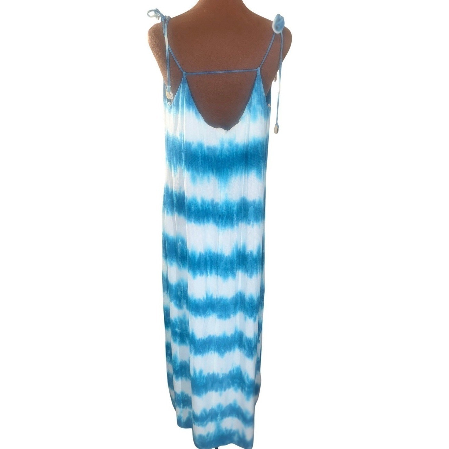 Shore Tie Dye Maxi Dress M Blue White Open Back Sundress Beach Resort NWT