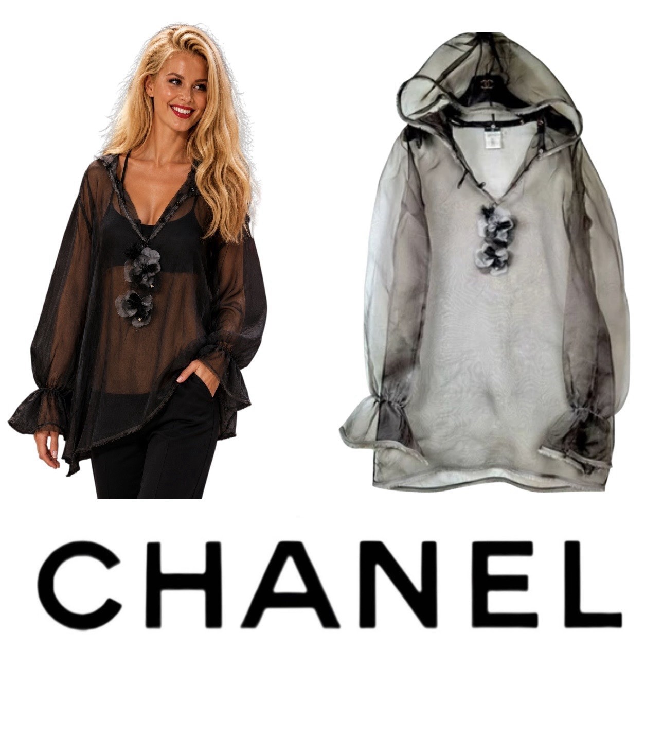 Chanel Vintage 2008 Black Sheer Jacket Coverup Dress 44 46 10 12 Swim Top M L