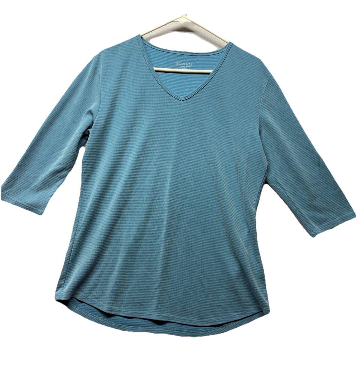 Seg’Ments T-Shirt Women’s Large Blue V-Neck Modal Blend 3/4 Sleeve Top
