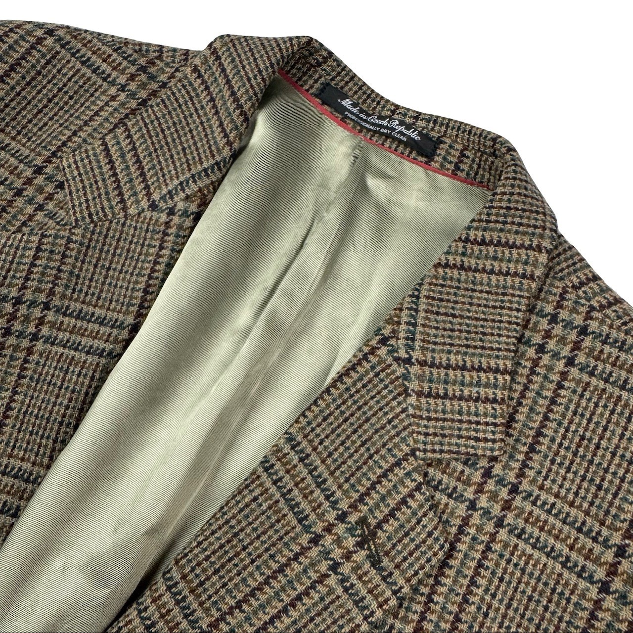 VTG Yorkshire & Hill Men’s Wool Tweed 2-Button Blazer Houndstooth Brown • 42L