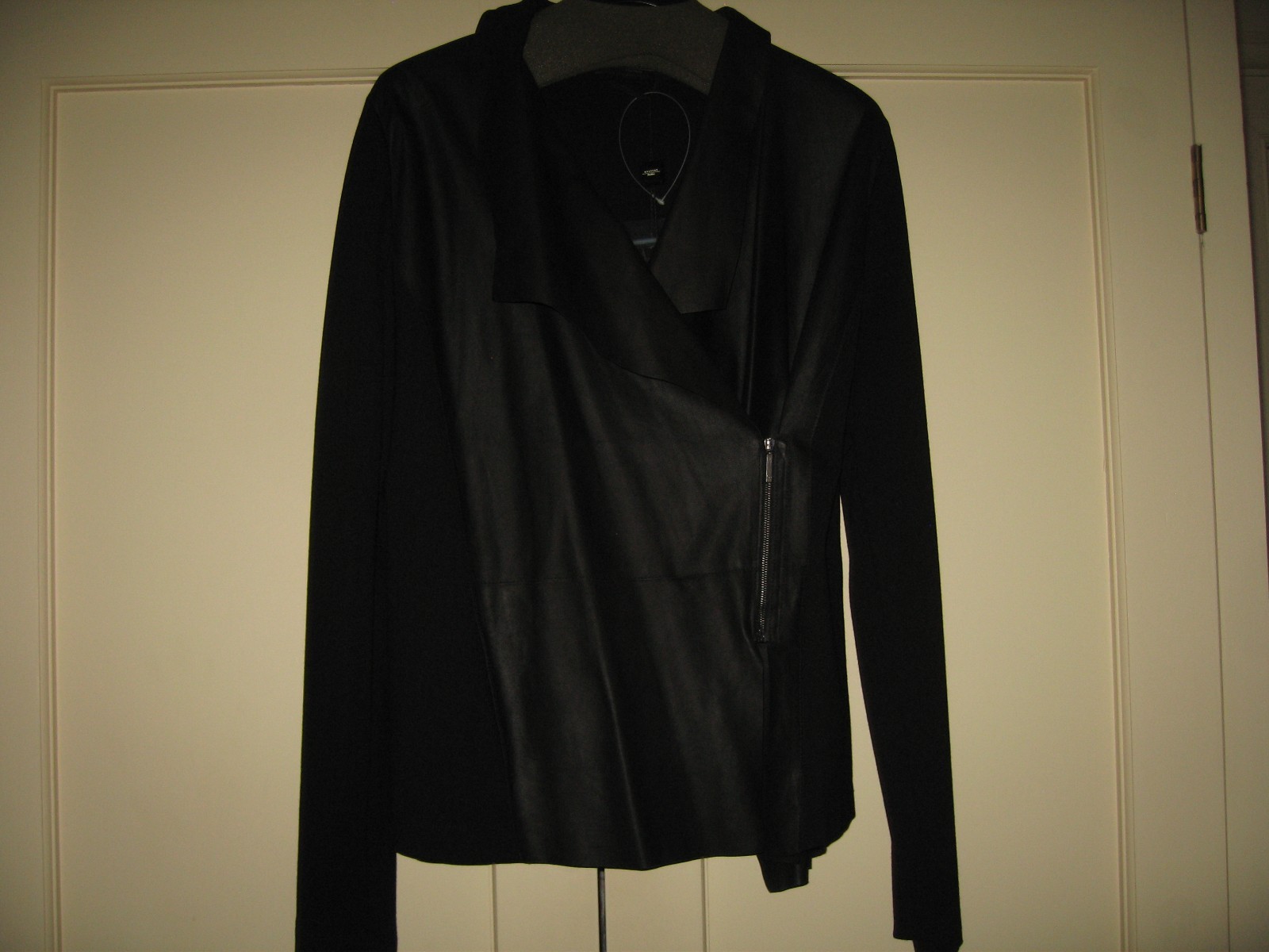 Max Mara Weekend Draped Collar Goat Soft Leather Jacket Black Size Uk 16
