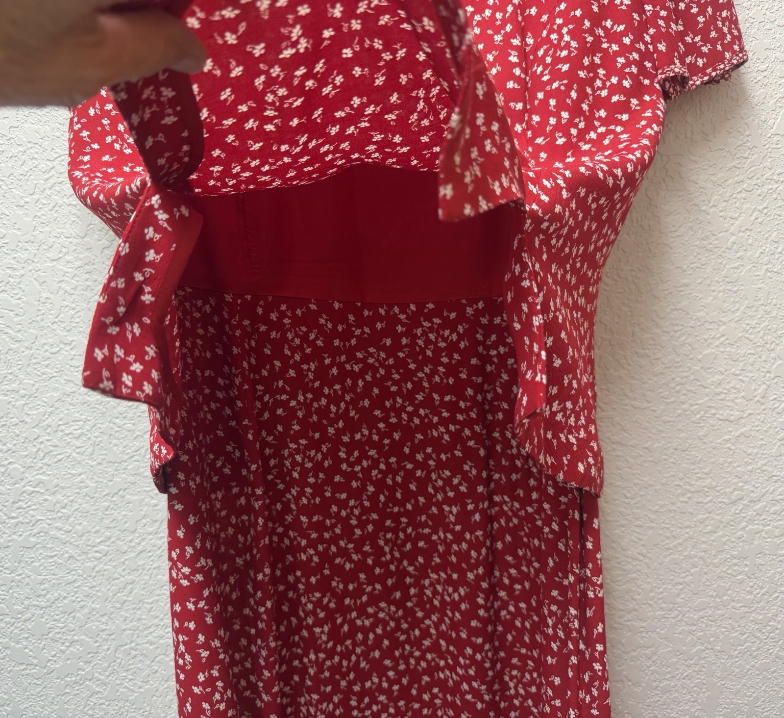 Talbots Sz 10 P Faux Two Piece Career Cocktails Red White Floral Midi Dress