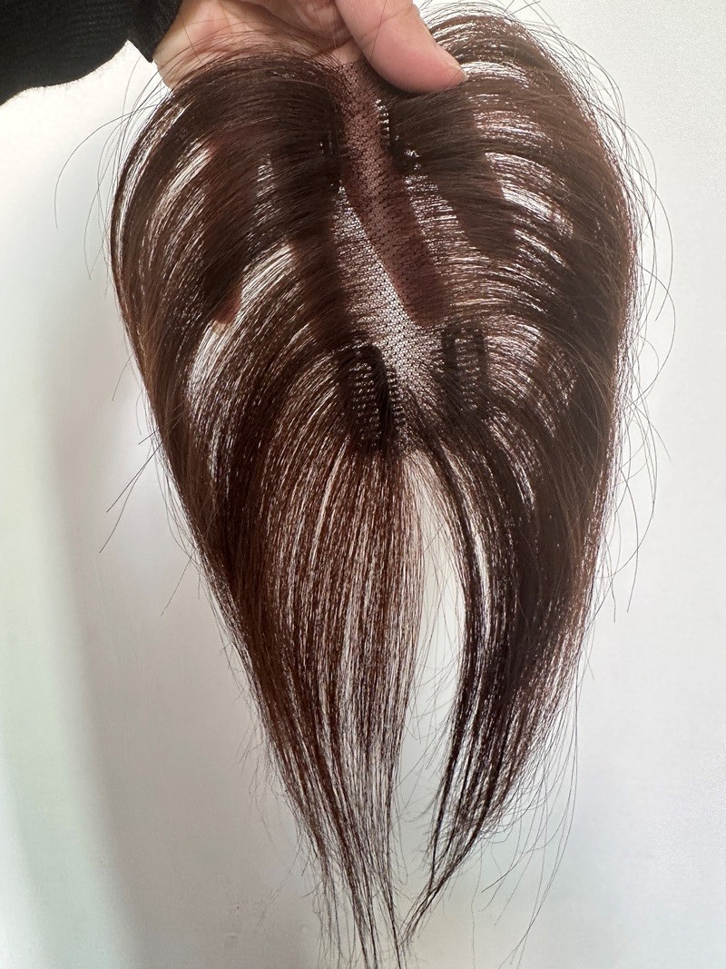 2″x4.3″Traceless Lace 100%Human Hair Topper Cover Parting Line Head Top-13grams