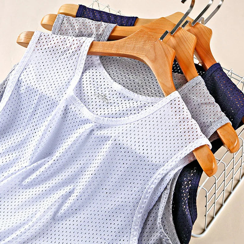 Men’s Vests Casual Male U Collor Sleeveless Breathable Thin Loose Hollow Out.