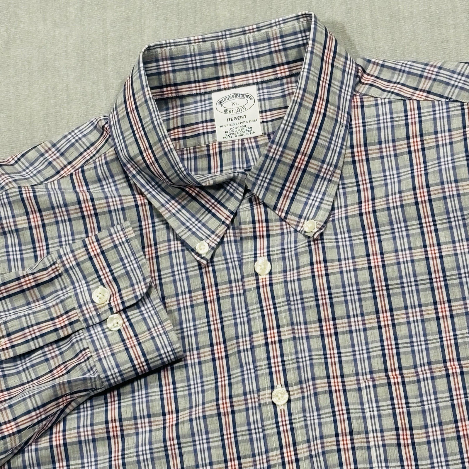 Brooks Brothers Regent Button Down Shirt Mens XL Gray Supima Cotton Non Iron