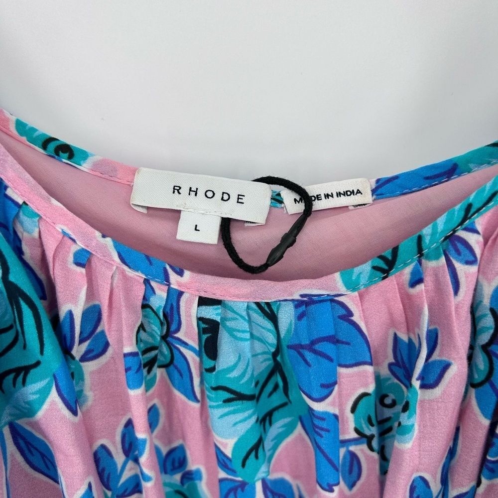 Rhode Nala Mini Dress Printed Cotton Blue Pink Floral Pop Size Large