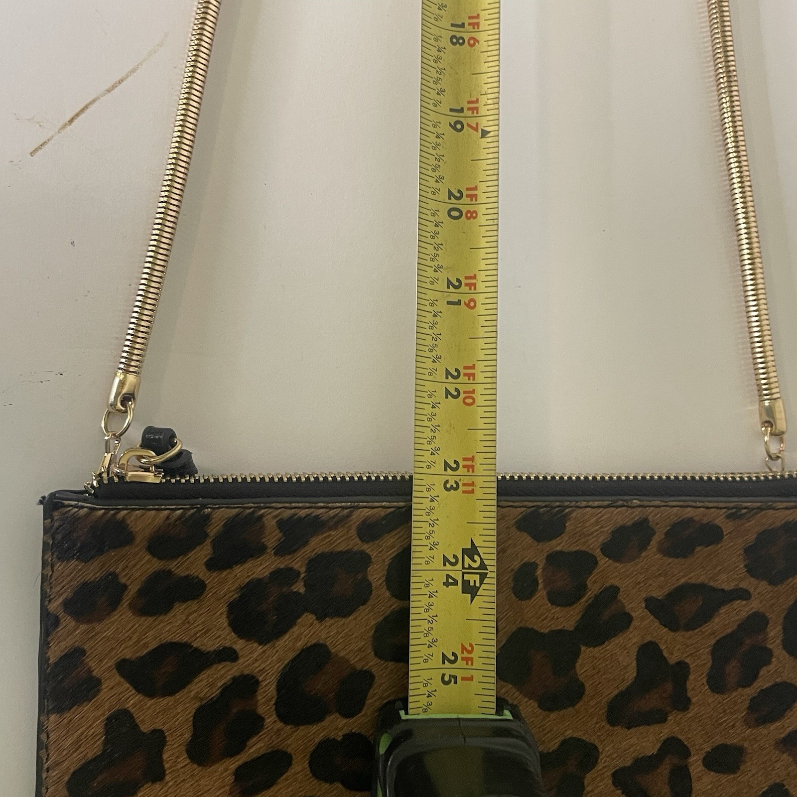 Minimalist Leopard Calf Hair Leather Envelope Crossbody Bag Gold Snake Chain