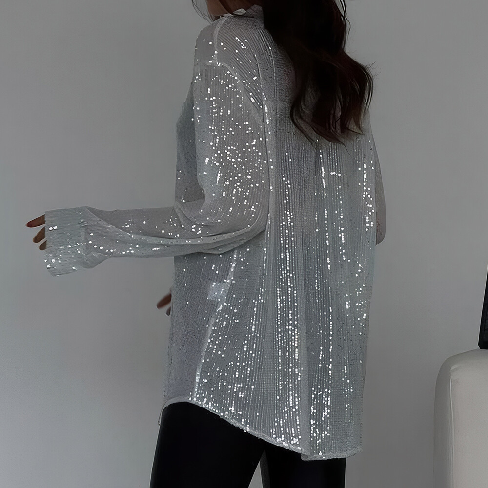 Womens Sequin Glitter Shiny Button Down Shirt Ladies Clubwear Party Tops Blouse