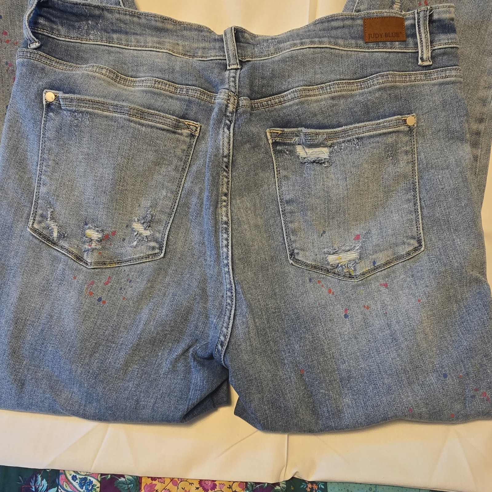 Judy Blue Jeans Boyfriend Fit Distressed Paint Spatter Light Wash Women 18W
