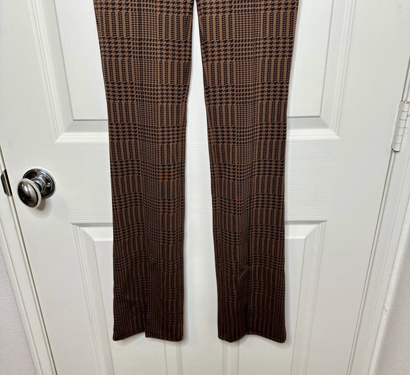 NWOT Alo Jacquard High-Waist Glenplaid Flare Leggings Cinnamon Brown/Black XS