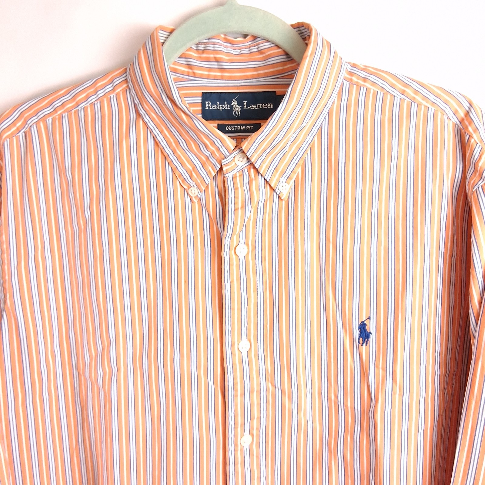 Ralph Lauren Button Down Shirt Custom Fit Long Sleeve Size XL Orange Striped