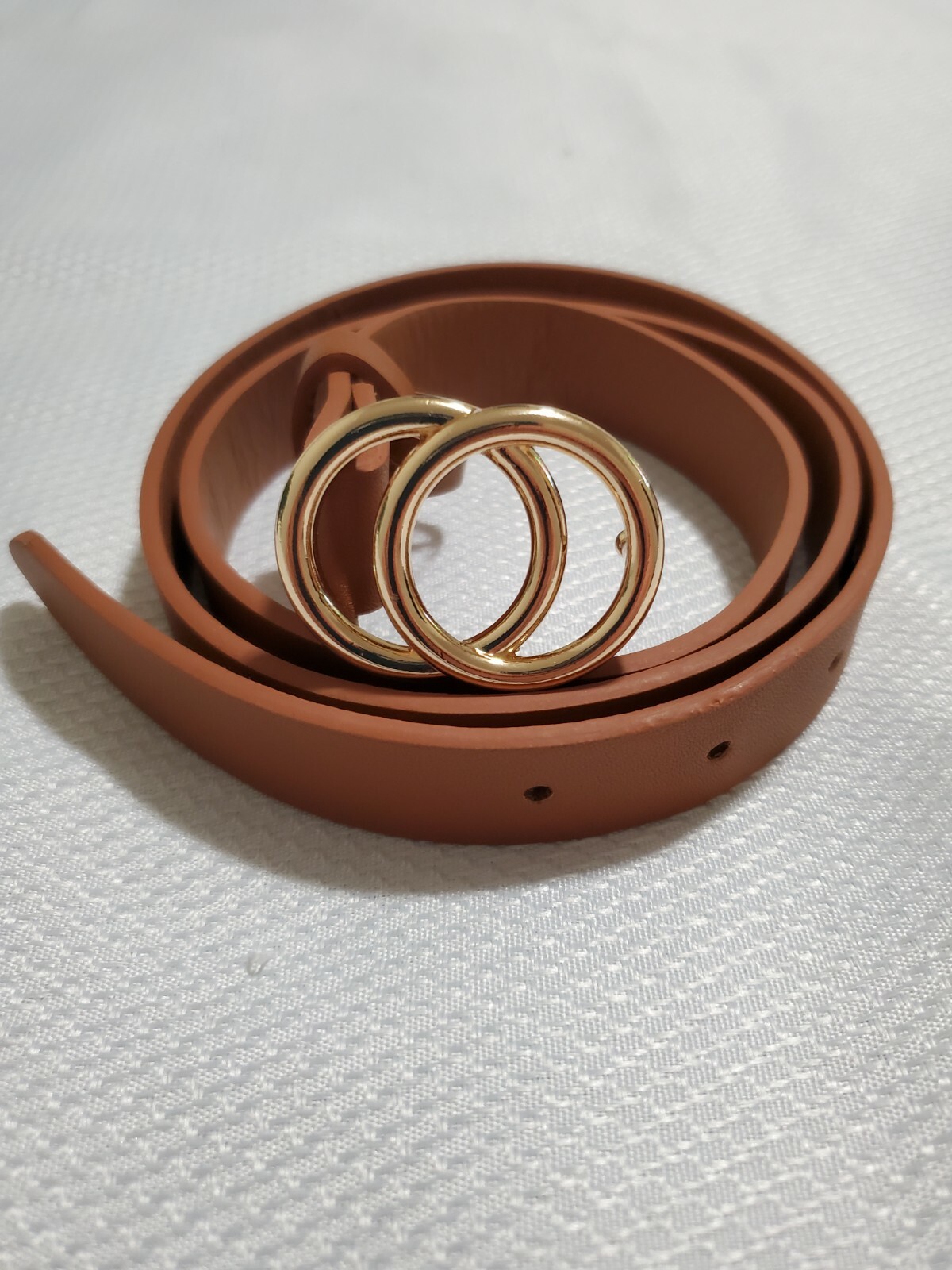 SANSTHS Double Ring Leather Belts O-Style Gold Buckle Skinny Dress Belt 0.86 F7