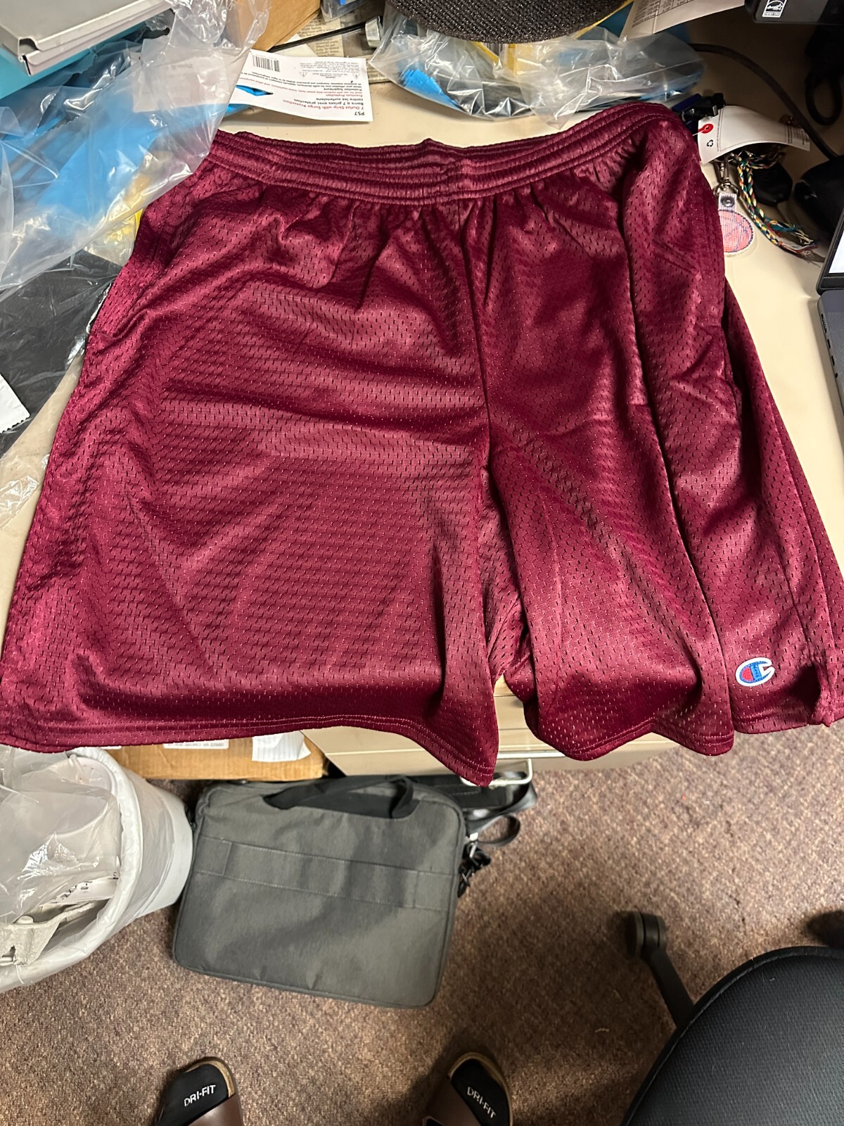 Champion XL Mesh Maroon Shorts lined gym pockets drawstring 9″