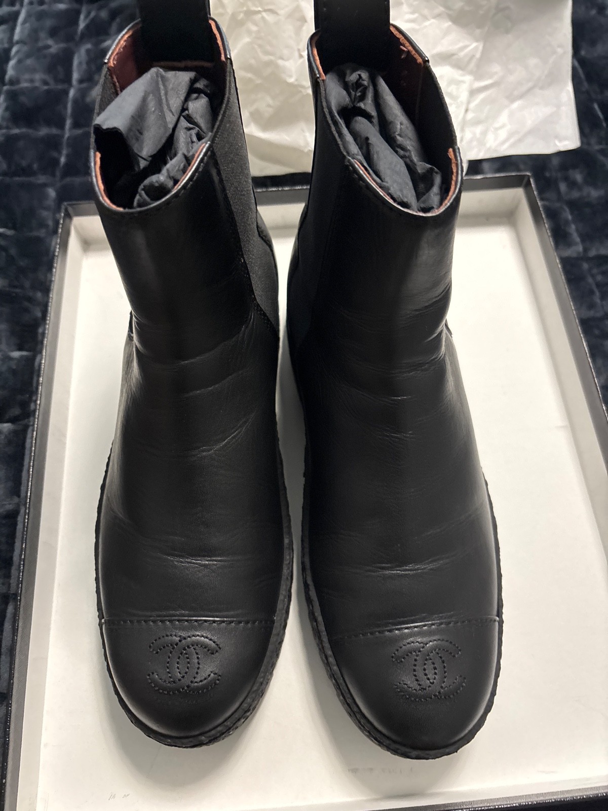 chanel leather ankle boots excellent condition with box and dust bags