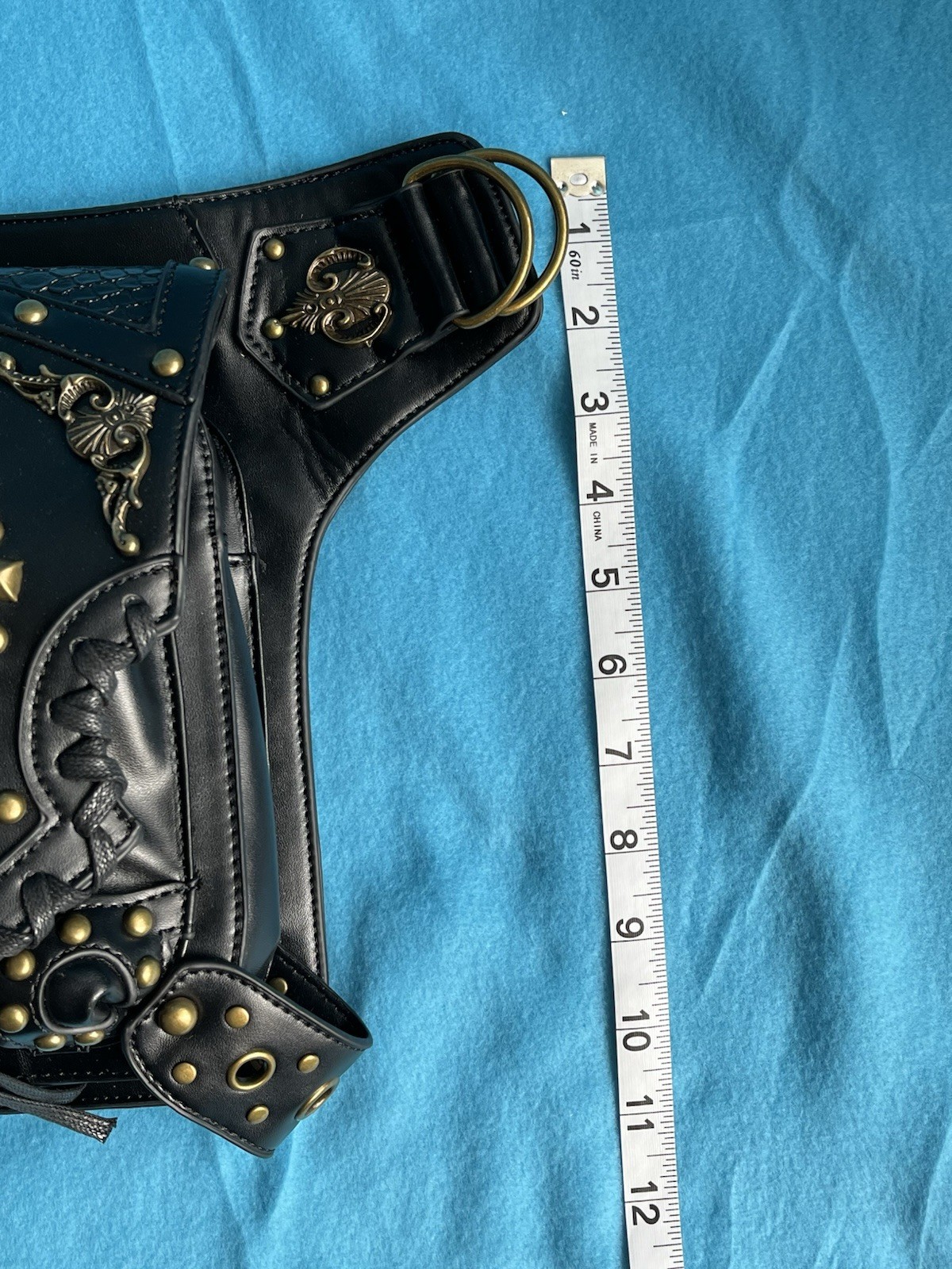 Steampunk Black Studded Lace-Up Crossbody Bag Zip & Magnetic Detachable Strap
