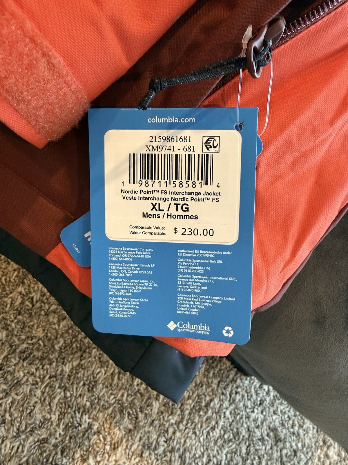 Columbia Nordic Point FS 3 In 1 Interchange Coat – Mens XL – Omnitech Waterproof