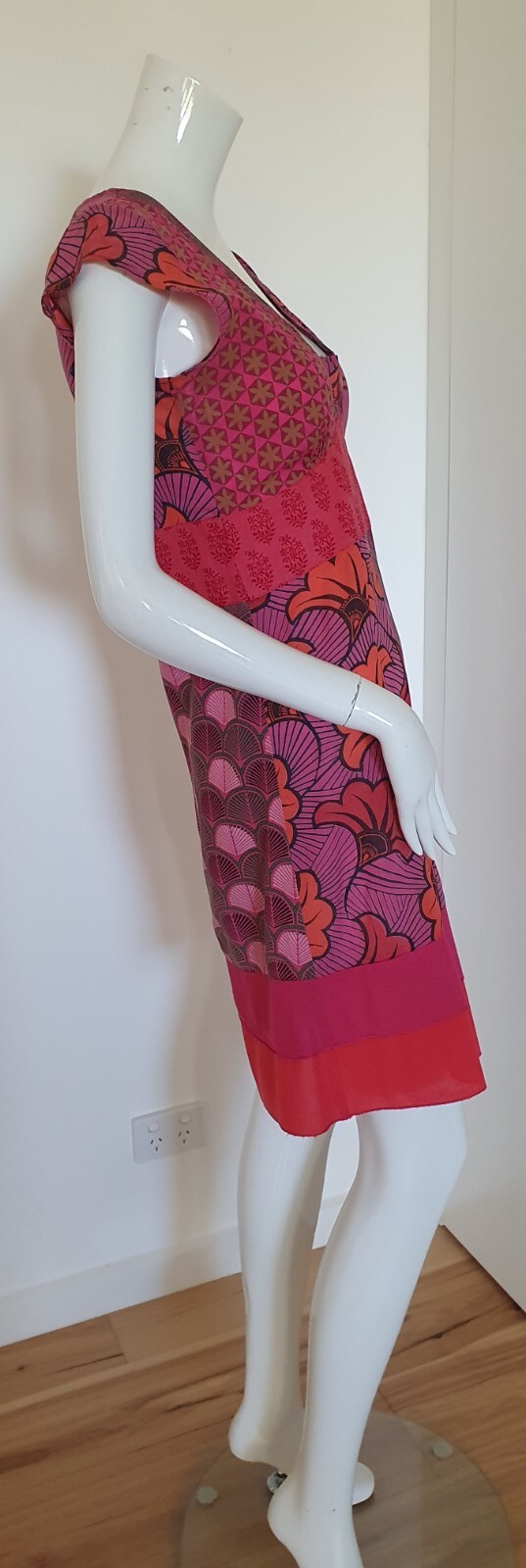 Boom Shankar Sz 8 Dress S/Sleeve Boho Printed 100% Cotton