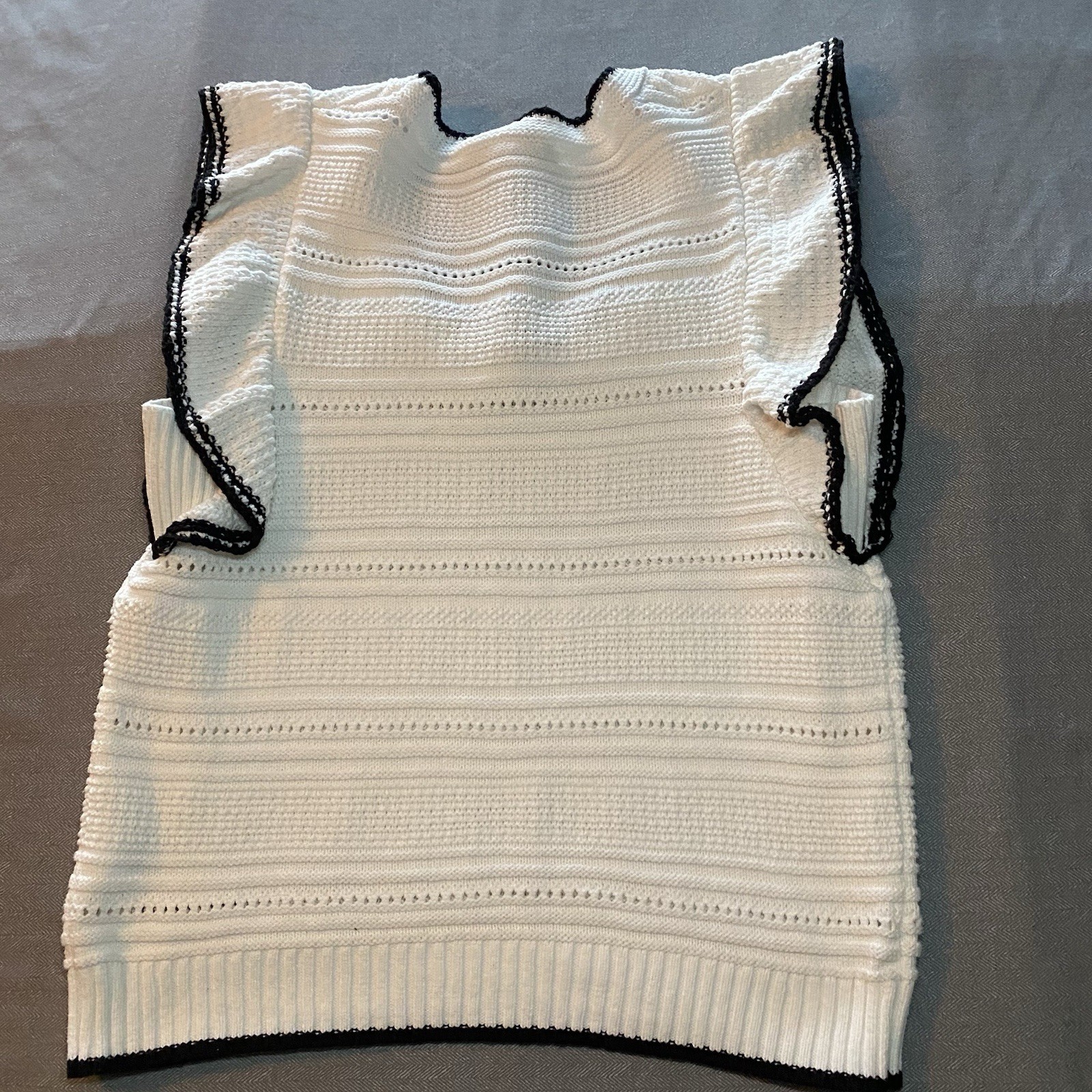Free Assembly White Knit Sweater Vest Black Trim Size Small Cottagecore