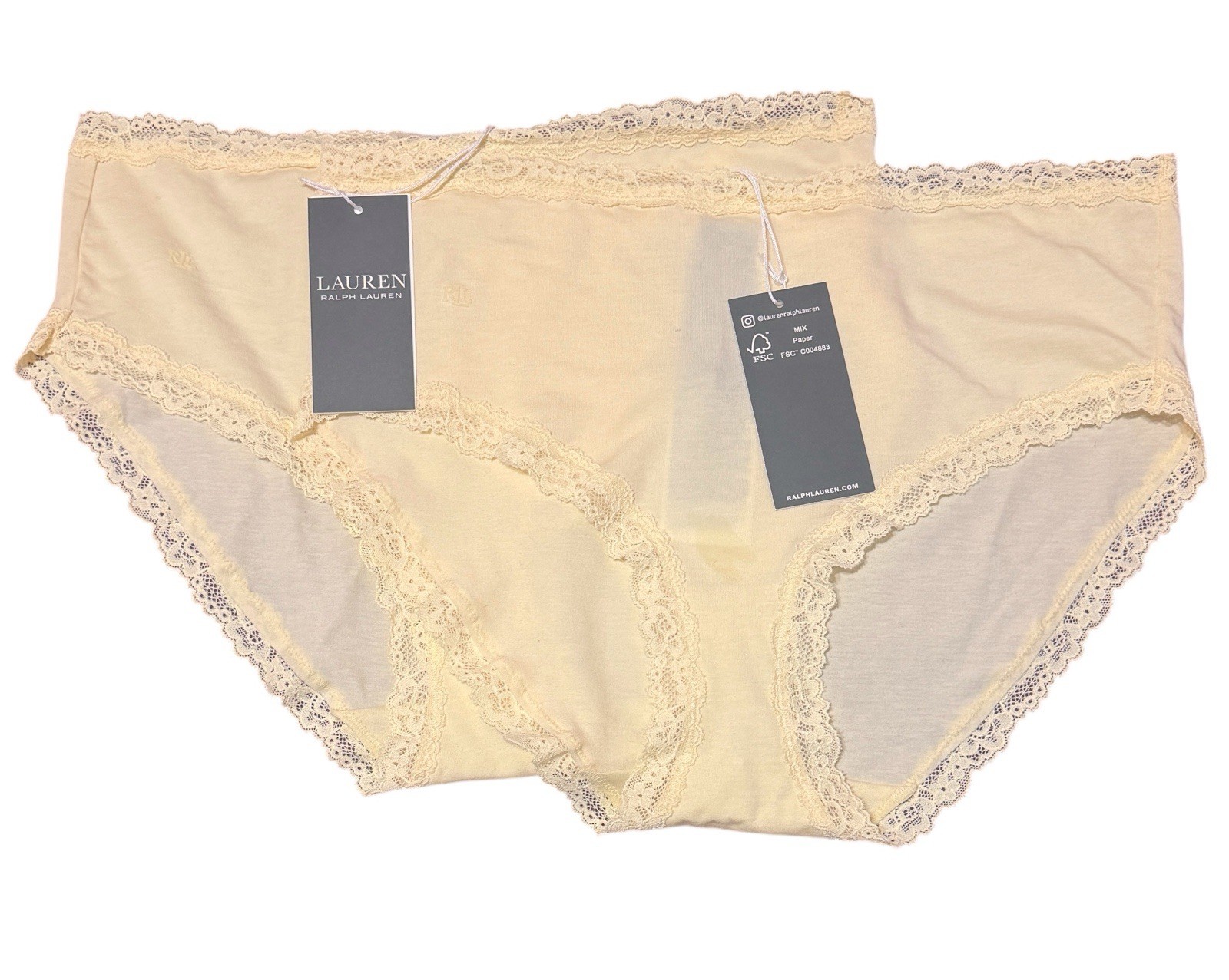 Ralph Lauren Hipster Brief Lemon Yellow Cotton Lace Two Pair Pack Size Large