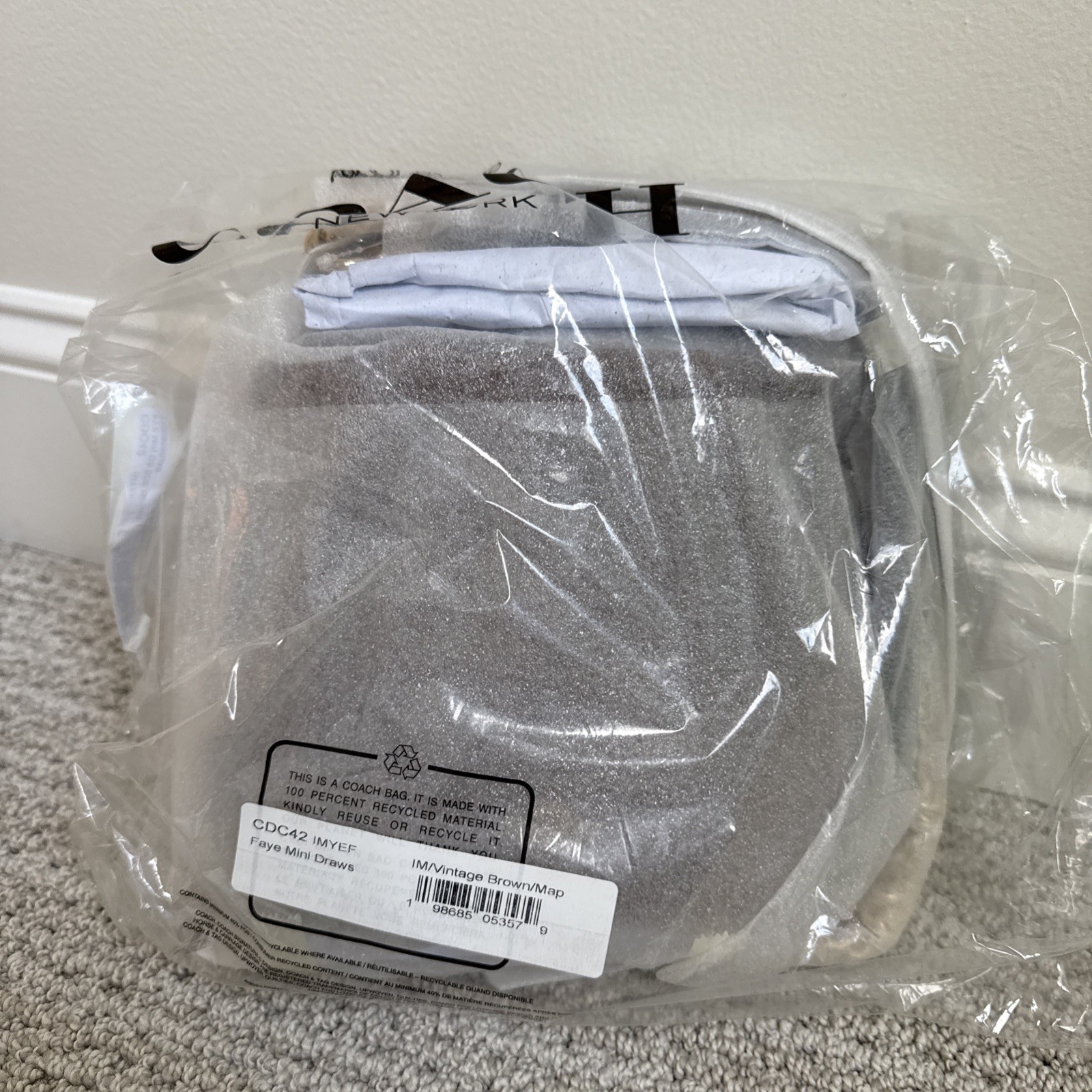 🤎 NWT COACH Faye Mini Drawstring Bag With Quilting Suede & Leather CDC42 Brown
