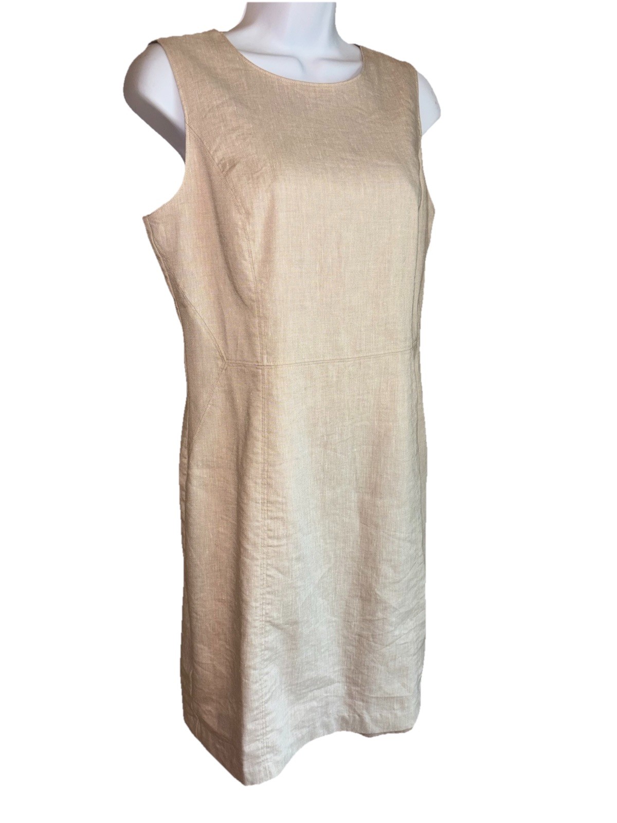 Lands’ End Classic Clothing Linen Blend Dress Beige Size 8 Minimalist Sleeveless