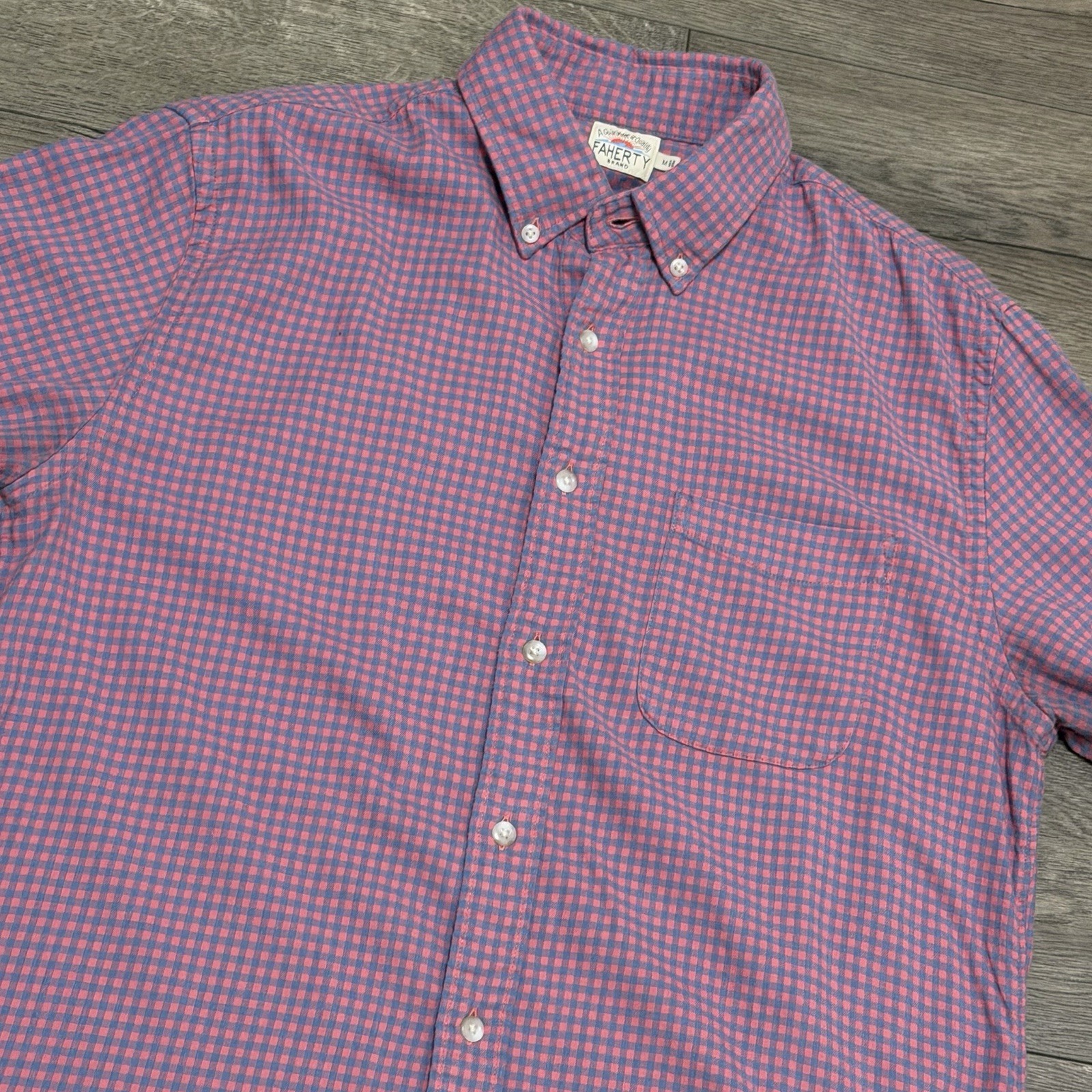 Faherty Mens Lightweight Movement Flannel Shirt Long Sleeve BLUE ROSE GINGHAM M