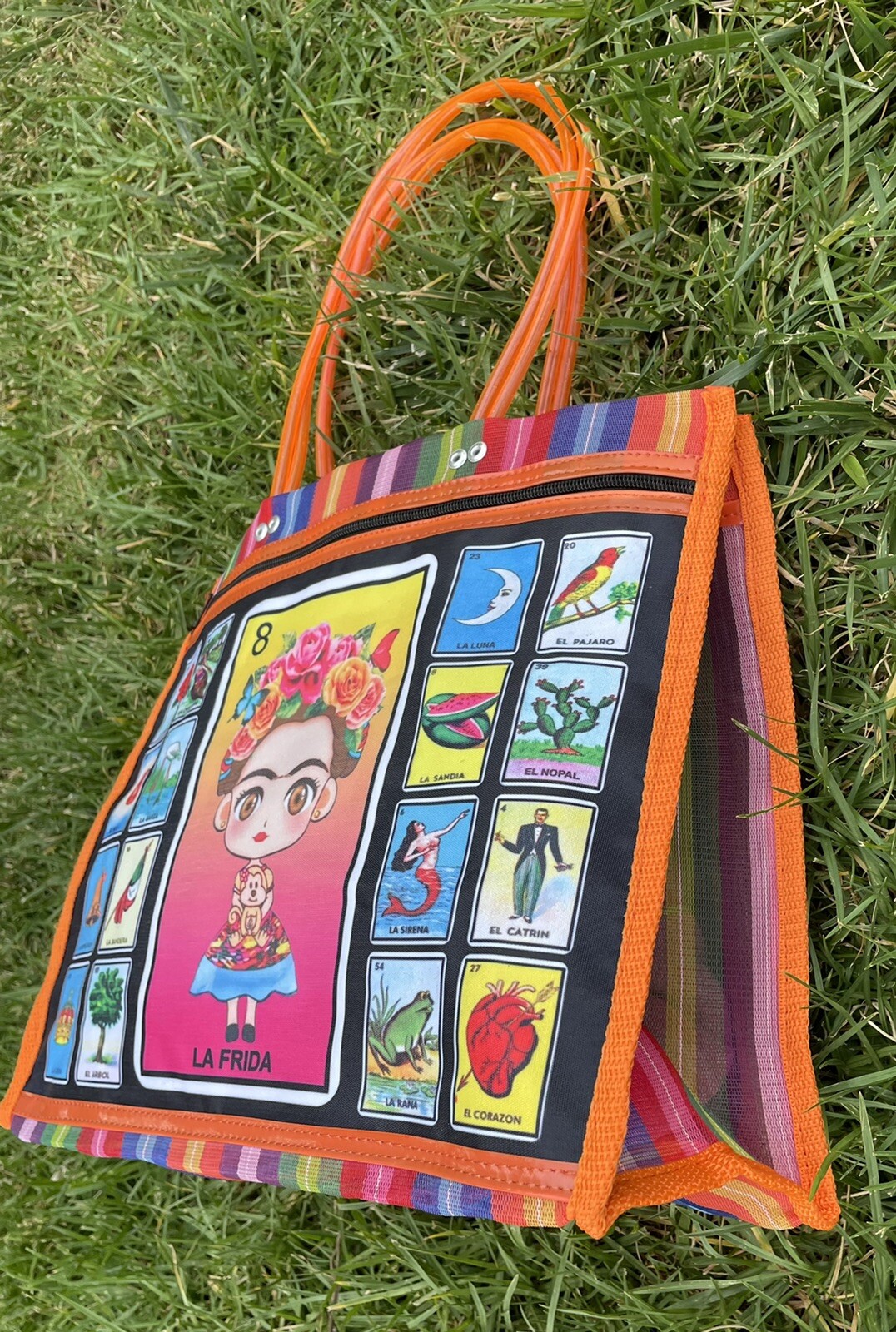 Frida Kahlo Tote La Loteria Mesh Bag Mexican Market Mercado Beach Handmade Bag